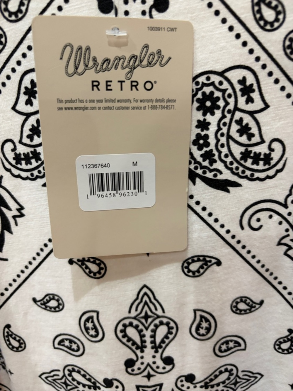 Wrangler Retro White Tank Top with Black Paisley Print